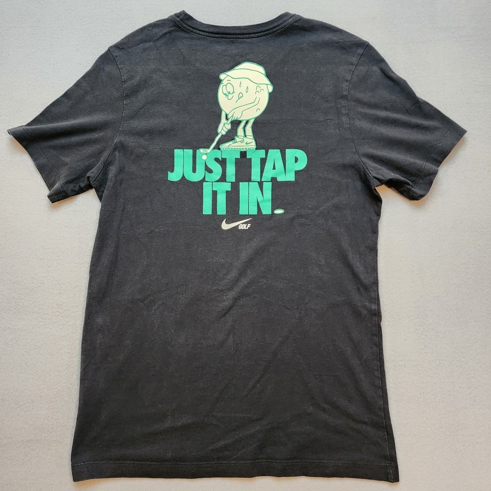 Nike Golf T Shirt Men's Small Black Just Tap It In Funny Golf Ball Athletic